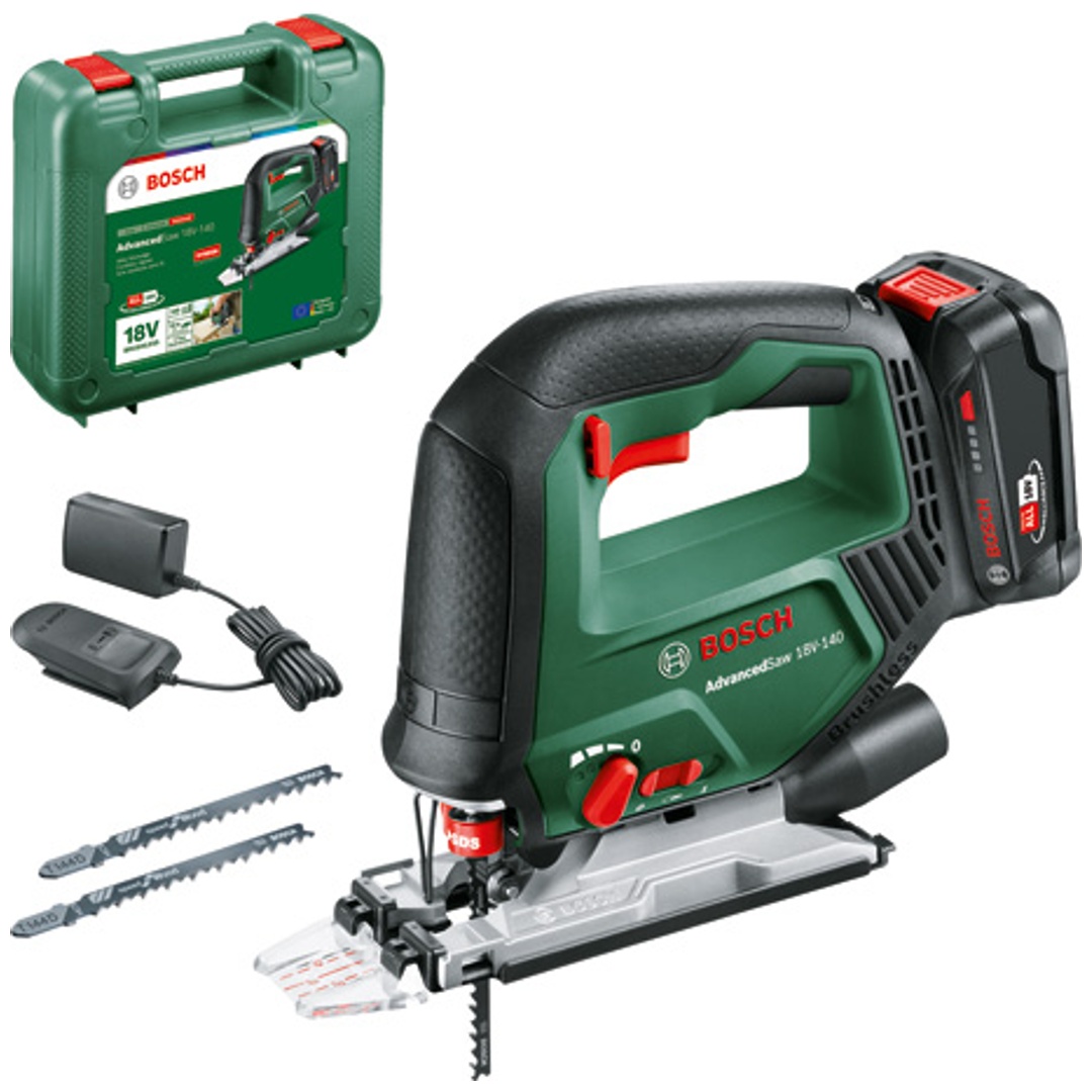 Bosch Akku-Stichsäge AdvancedSaw 18V-140, incl. 1x Akku PBA 2 Ah, Ladegerät, Zubehör, Transportkoffer