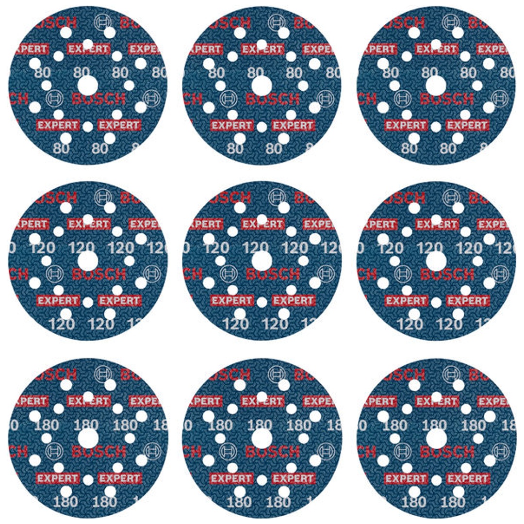 Bosch EXPERT O780 Folienschleifscheiben-Set, 125 mm, G80, G120, G180, 9-tlg.