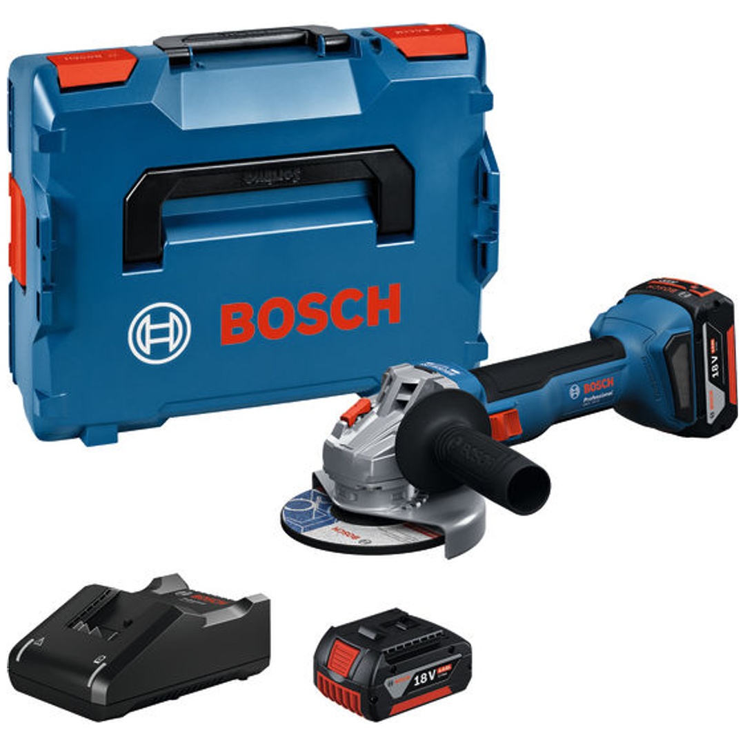 Bosch Akku-Winkelschleifer GWS 18V-8, incl. 2x Akku GBA 5 Ah, Schnellladegerät, L-BOXX