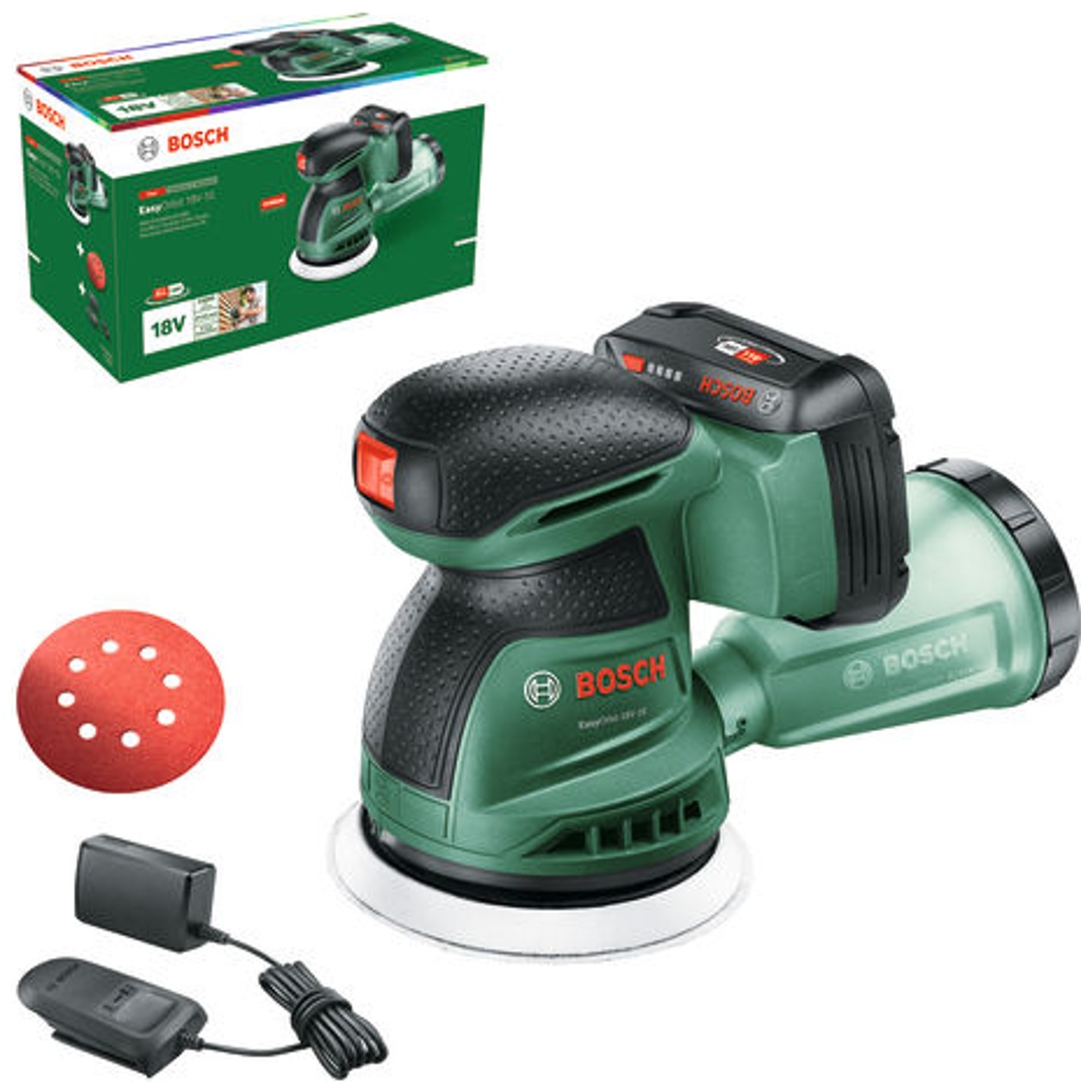 Bosch Akku-Exzenterschleifer EasyOrbit 18V-10, incl. Akku PBA 2 Ah, Ladegerät, Zubehör, Karton