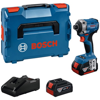 Bosch Akku-Drehschlagschrauber GDR 18V-215, incl. 2x Akku GBA 4 Ah, Schnellladegerät, Gürtelclip, L-BOXX