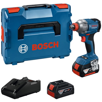 Bosch Akku-Drehschlagschrauber GDX 18V-285, incl. 2x Akku GBA 4 Ah, Schnellladegerät, Gürtelclip, L-BOXX