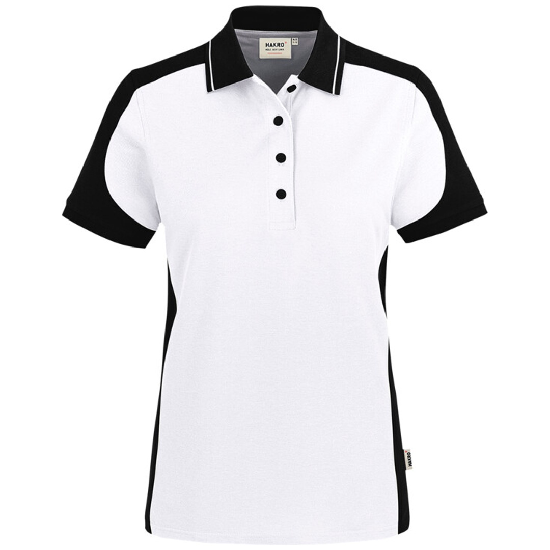 HAKRO Damen Poloshirt Contrast ECO #339 Gr. XS weiß/schwarz