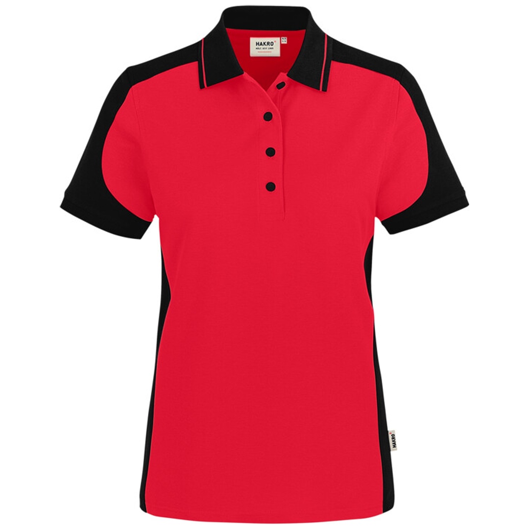 HAKRO Damen Poloshirt Contrast ECO #339 Gr. M rot/schwarz