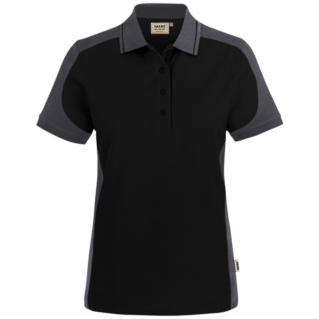 HAKRO Damen Poloshirt Contrast ECO #339 Gr. L schwarz/karbongrau