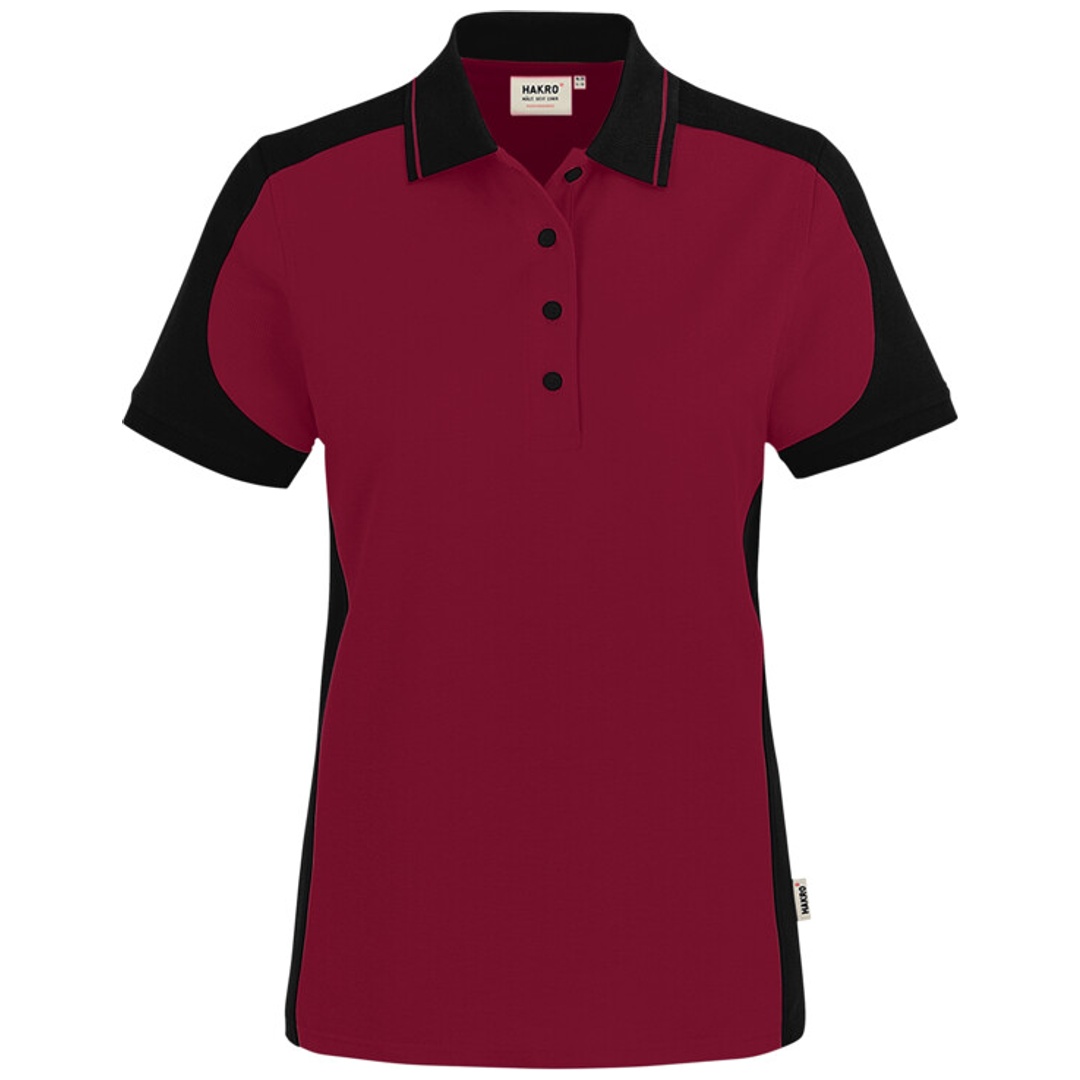 HAKRO Damen Poloshirt Contrast ECO #339 Gr. XS weinrot/schwarz