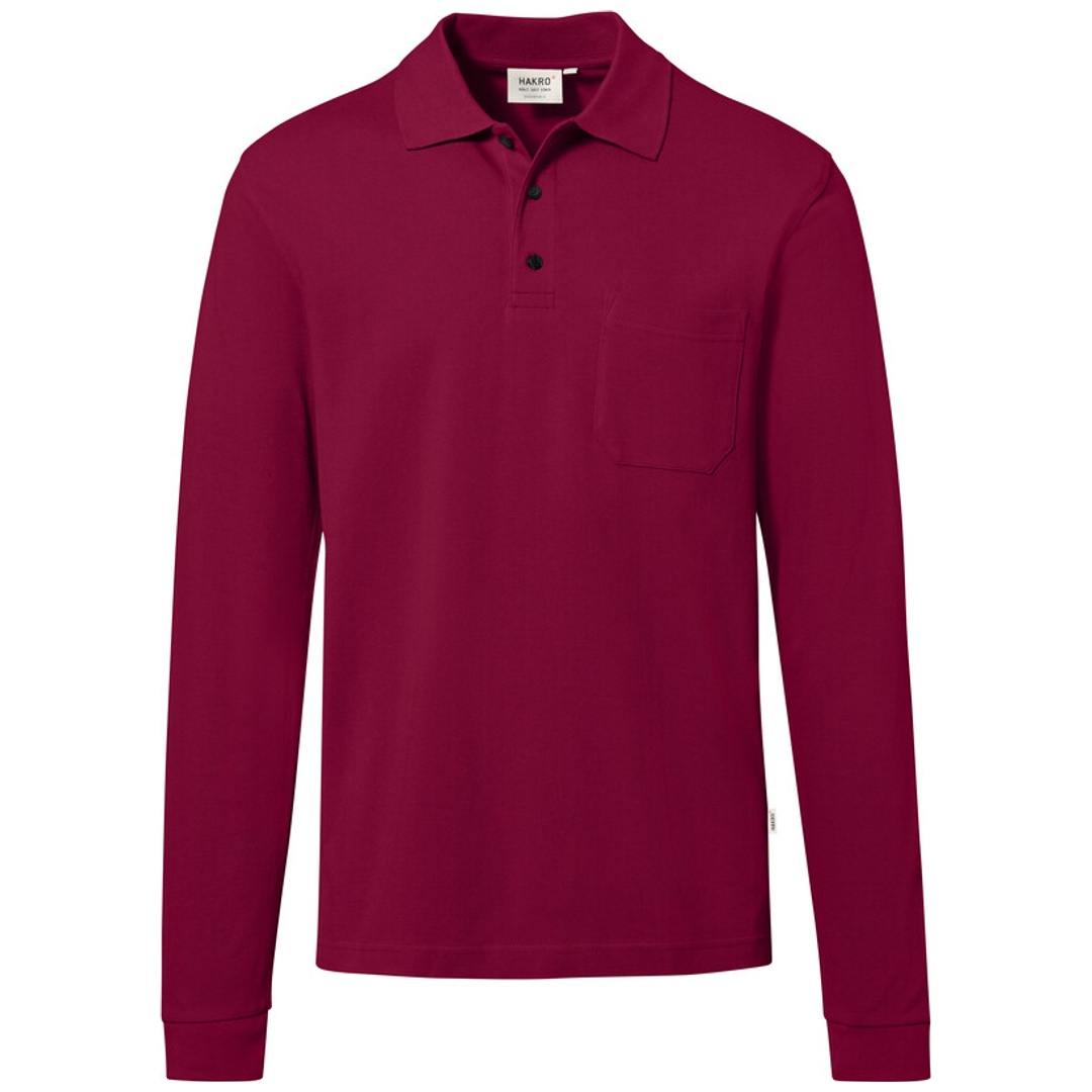 HAKRO Pocket-Longsleeve-Polo ECO #817 Gr. S weinrot