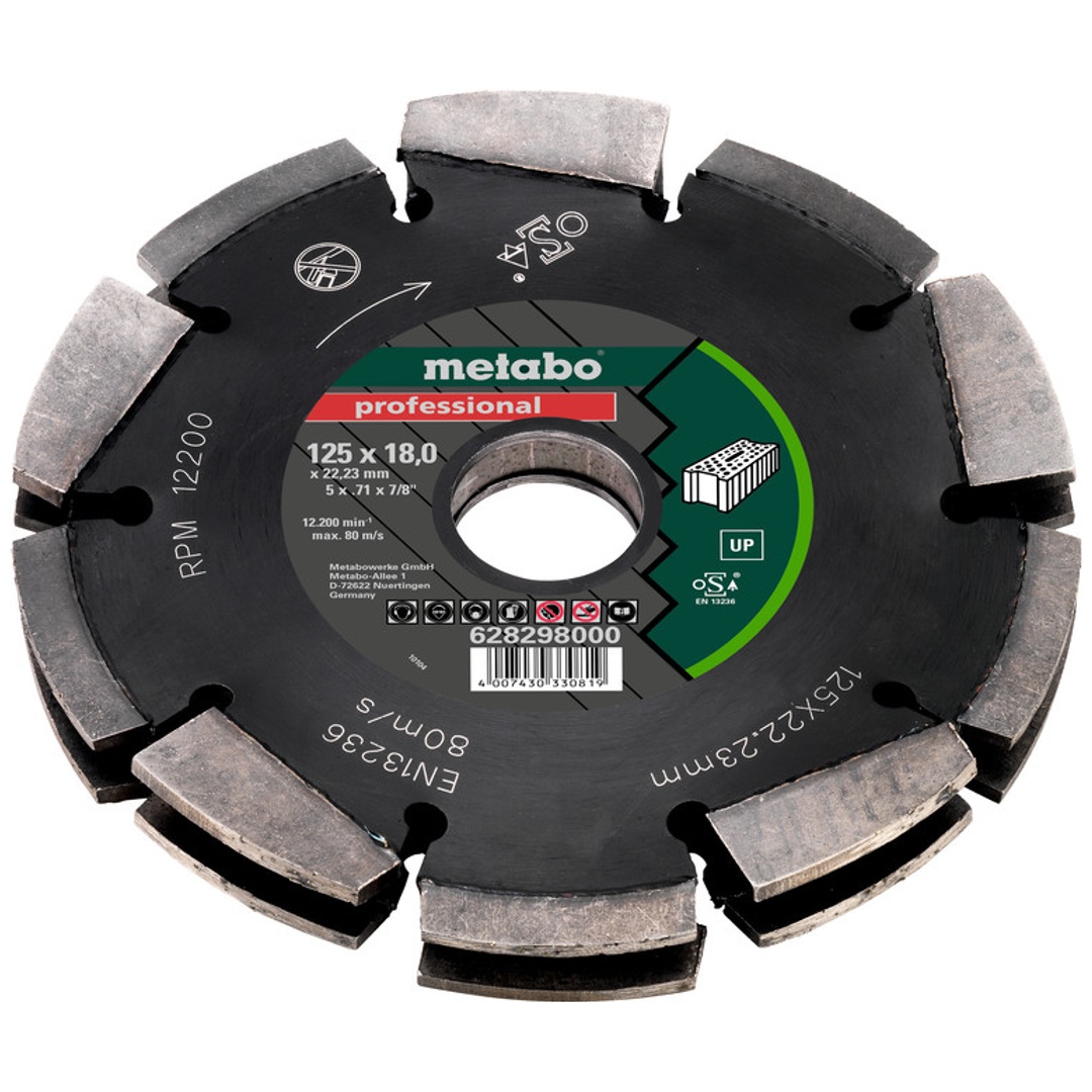 Metabo 628298000 Fraise à rainurer Carbure de tungstène Dimension produit, Ø 125 mm Diamètre de tige 22.23 mm 1 pièce