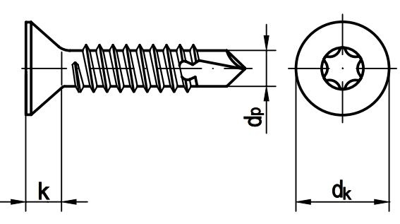 Reidl DIN 7504 Bohrschrauben - Blechgewinde 3,5 x 25, TX, A2, Form P, Senkkopf