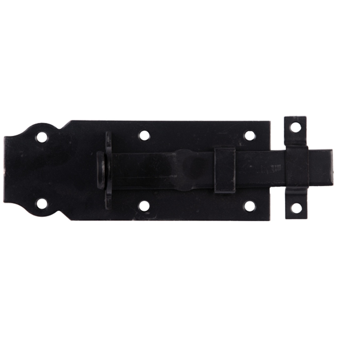 ALBERTS Schlossriegel, mit flachem Griff, gerade, mit Schlaufe, vz, sw, Platte LxB120x44mm