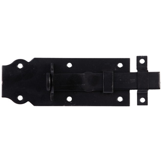 ALBERTS Schlossriegel, mit flachem Griff, gerade, mit Schlaufe, vz, sw, Platte LxB120x44mm