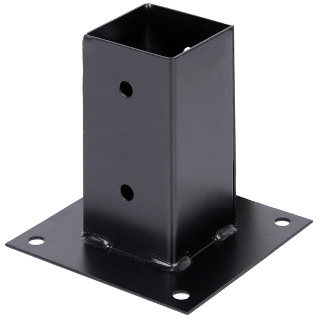 ALBERTS Aufschraubhülse für Vierkantholzpfosten, verz. schwarz, 71 mm, Platte 150x150 mm