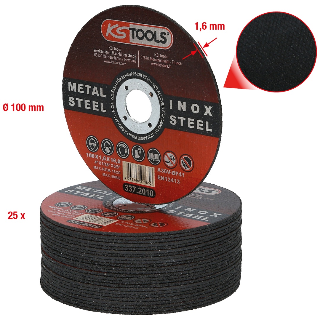 KS Tools Hochleistungs-Dünntrennscheibe, Ø 100 mm, 1,6 mm, 25 Stück