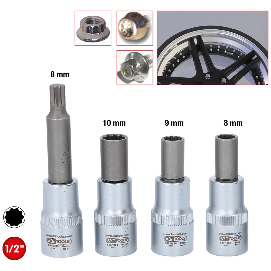 KS Tools OZ Spezial-Alu-Felgen-Stecknuss-Satz für mehrteilige OZ-Felgen, 4-tlg