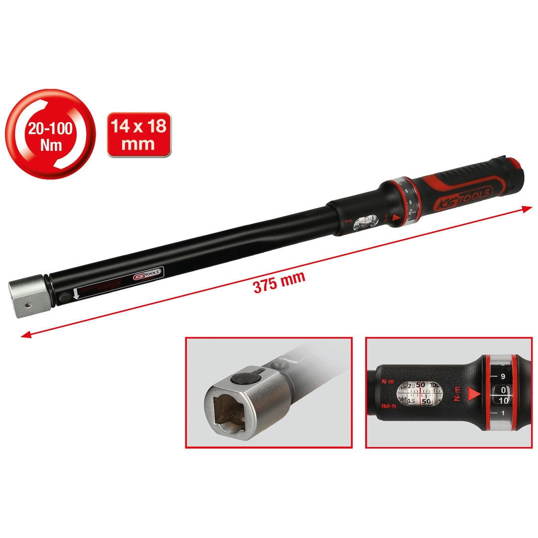 KS Tools 14x18 mm ERGOTORQUEprecision Einsteck-Drehmomentschlüssel, 20-100 Nm