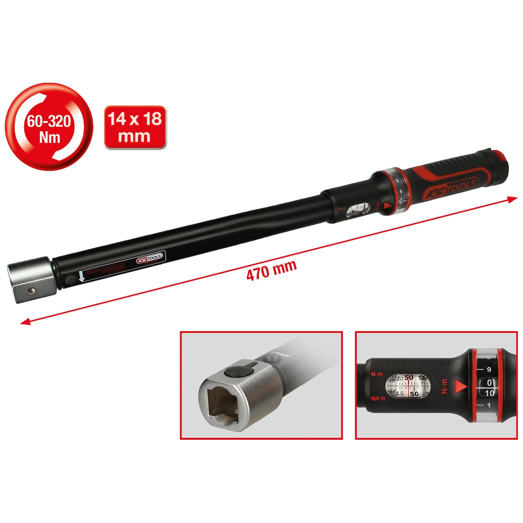 KS Tools 14x18 mm ERGOTORQUEprecision Einsteck-Drehmomentschlüssel, 60-320 Nm