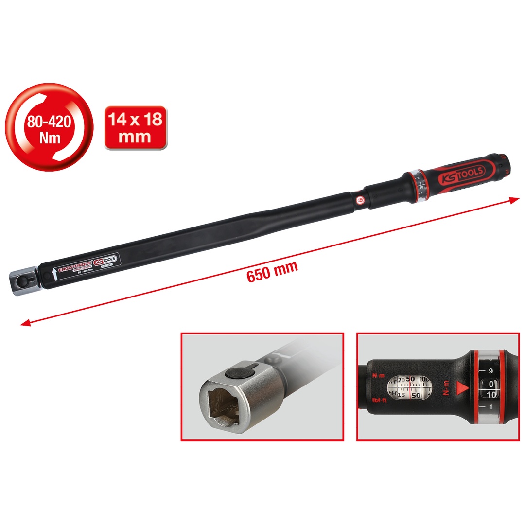 KS Tools 14x18 mm ERGOTORQUEprecision Einsteck-Drehmomentschlüssel, 80-420 Nm