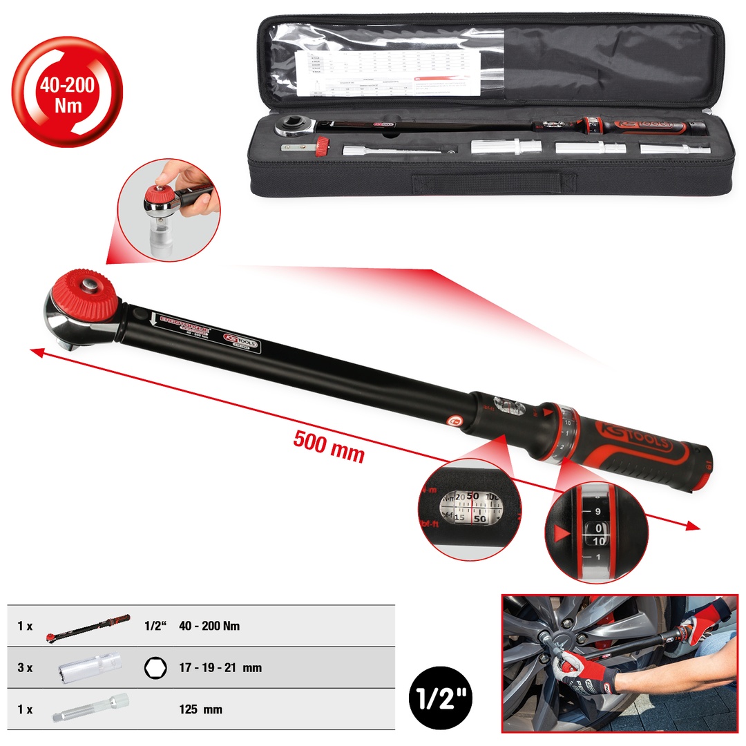 KS Tools 1/2ERGOTORQUEprecision Drehmomentschlüssel-Satz, 40-200 Nm, 5-tlg
