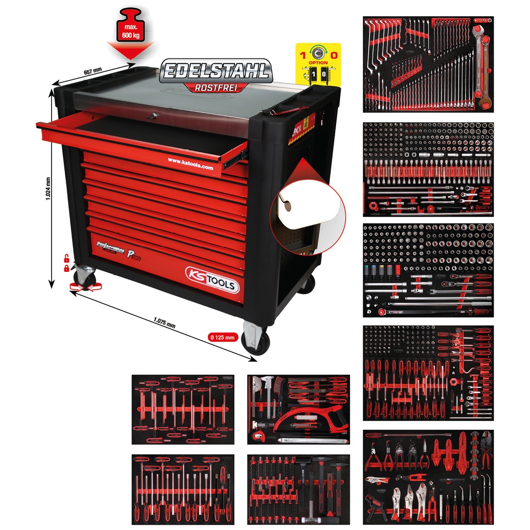 KS Tools PERFORMANCEplus Werkstattwagen-Satz P30 mit 706 Werkzeugen für 7 Schubladen