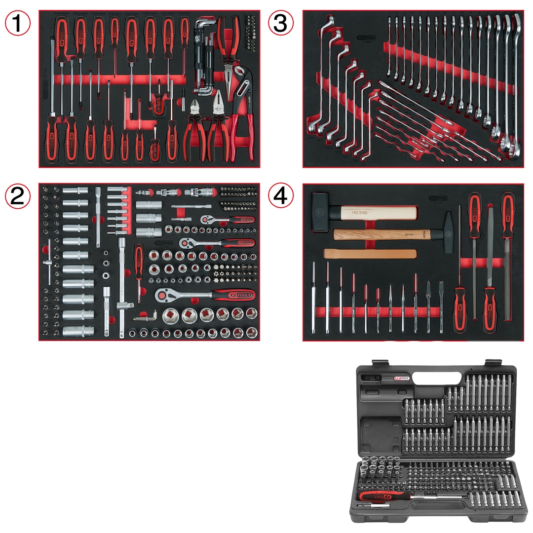 KS Tools Universal-Systemeinlagen-Satz für 4 Schubladen mit 515 Premium-Werkzeugen