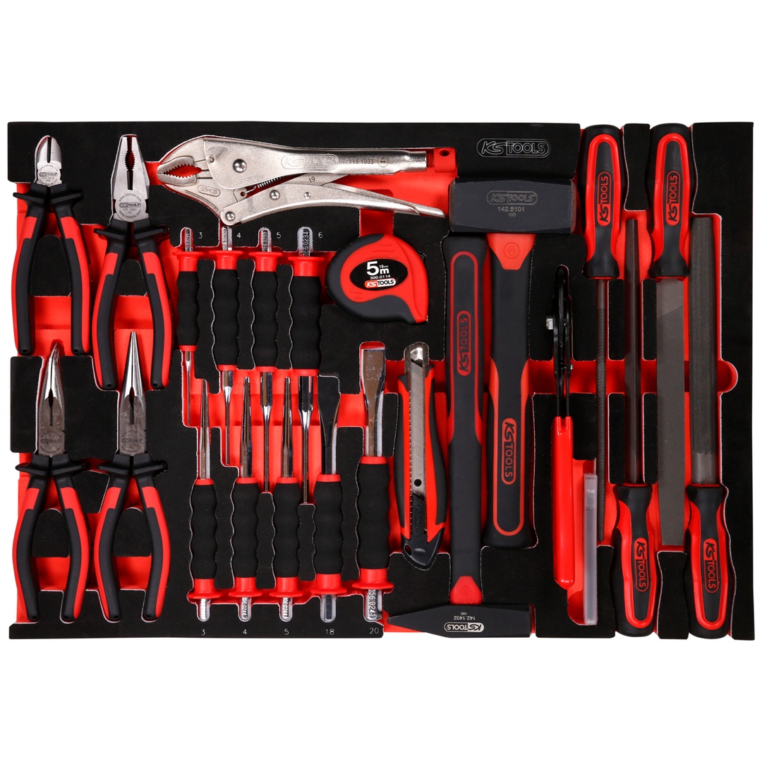 KS Tools Zangen- / Hammer- / und Meißel-Satz in Schaumstoffeinlage, 33-tlg.