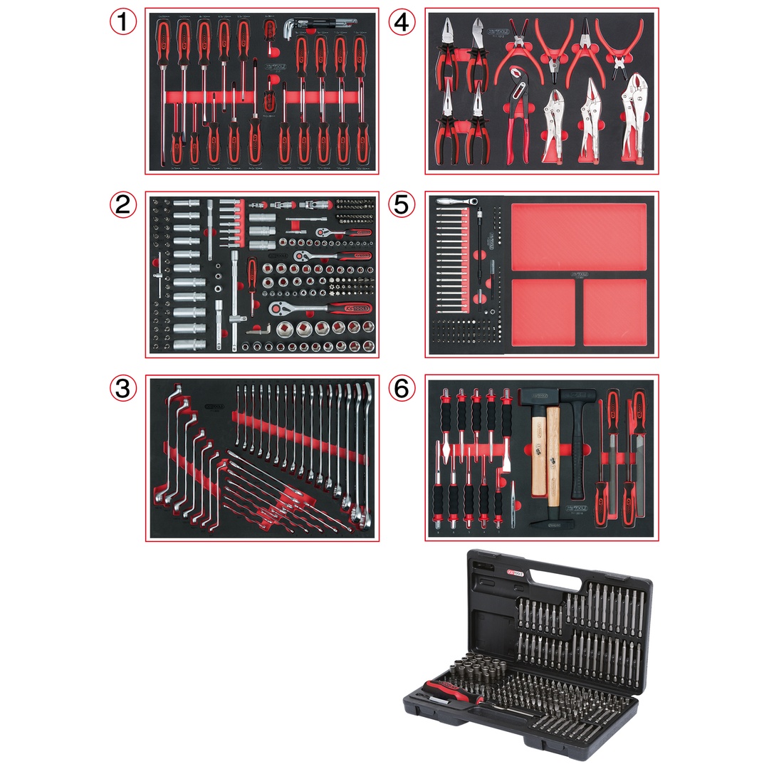 KS Tools Universal-Systemeinlagen-Satz für 6 Schubladen mit 598 Premium-Werkzeugen