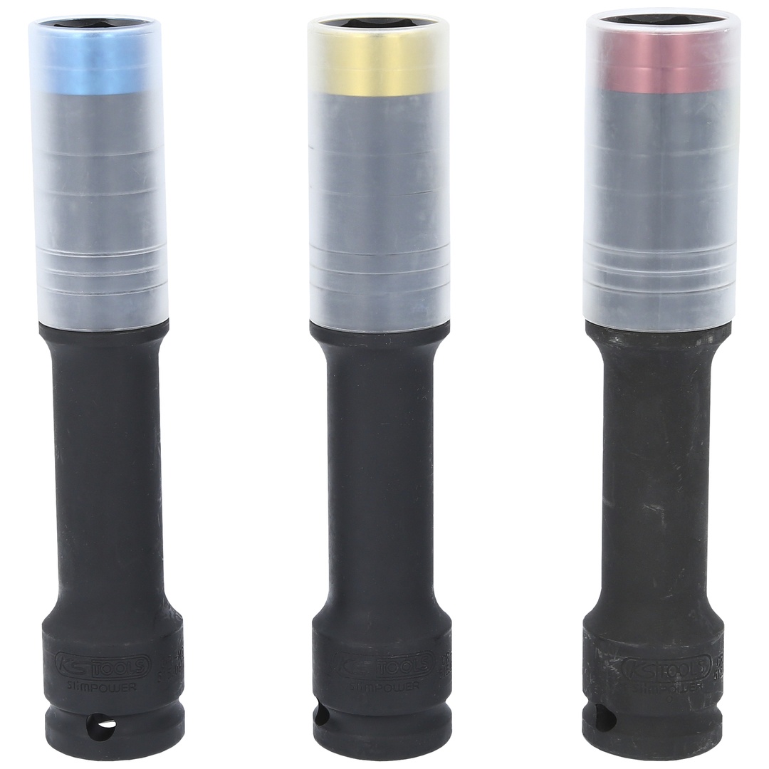 KS Tools SlimPOWER Alu-Felgen Kraft-Stecknuss-Satz, extra lang, 3-tlg., 1/2, 17, 19, 21 mm