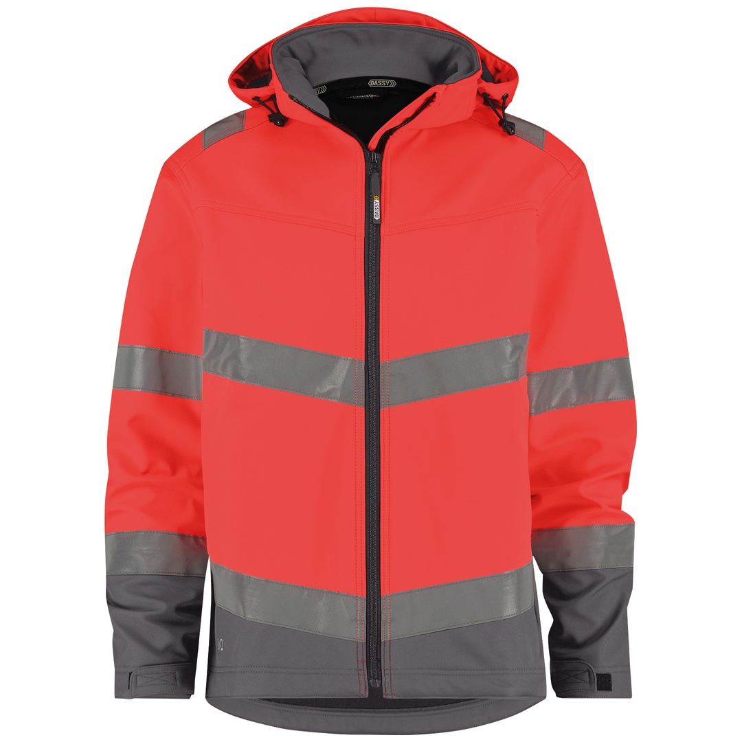 Dassy Warnschutz Softshell-Jacke Malaga Women 300466 Gr. XL neonrot/zementgrau