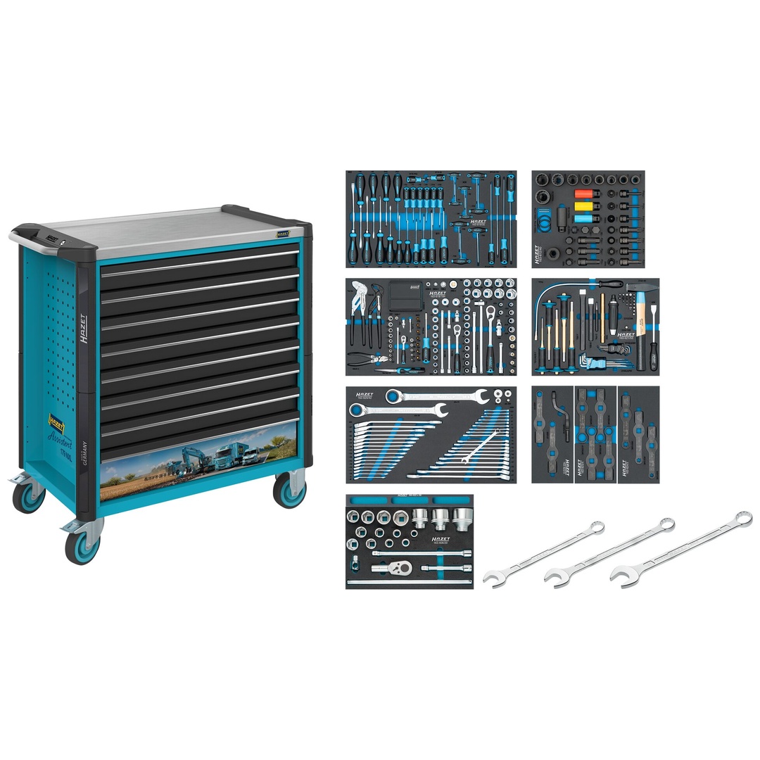 Hazet Werkstattwagen Assistent 179NXL, Sortiment, 388-tlg., Schubladen, flach: 7× 81 x 696 x 398 mm, Schubladen, hoch: 1× 166 x 696 x 398 mm