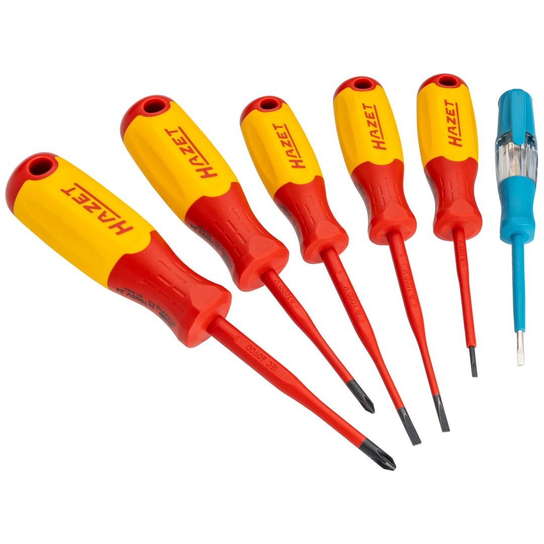 Hazet Hochvolt Elektriker Schraubendreher Satz, schutzisoliert 811KV/6, Schlitz Profil, Kreuzschlitz Profil PH, 6-tlg., 0,4 x 2,5 - 0,8 x 4 mm, PH1, P