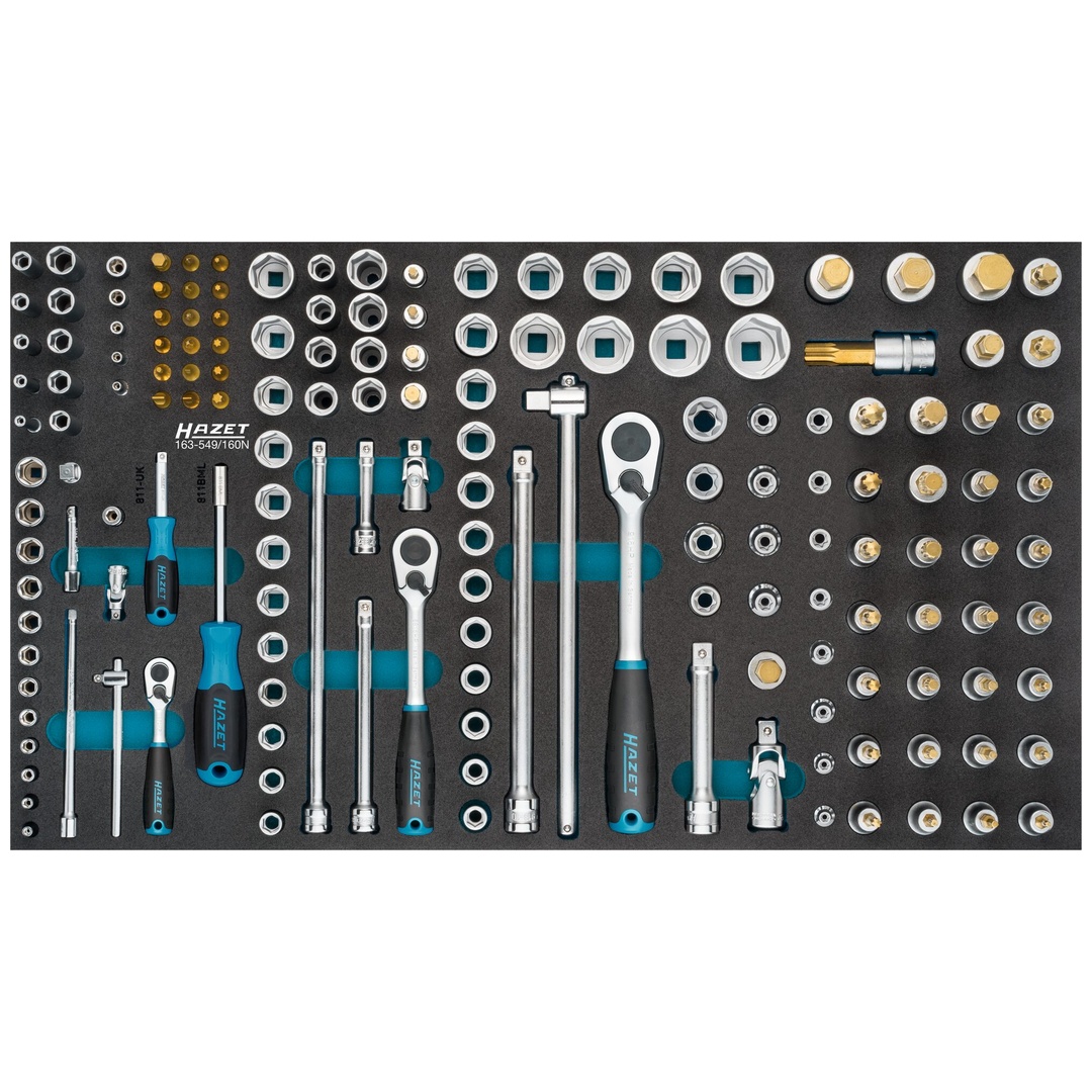 Hazet Steckschlüssel Satz 1/4 (6,3 mm) Vierkant hohl, 3/8 (10 mm) Vierkant hohl, 1/2 (12,5 mm) Vierkant hohl, 1/4 (6,3 mm) Sechskant massiv, 160-t