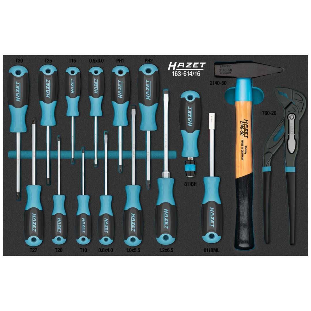 Hazet Werkzeug Satz 163-614/16, Kreuzschlitz Profil PH, Schlitz Profil, Innen TX Profil, 16-tlg., PH1 - PH2, T10 - T30