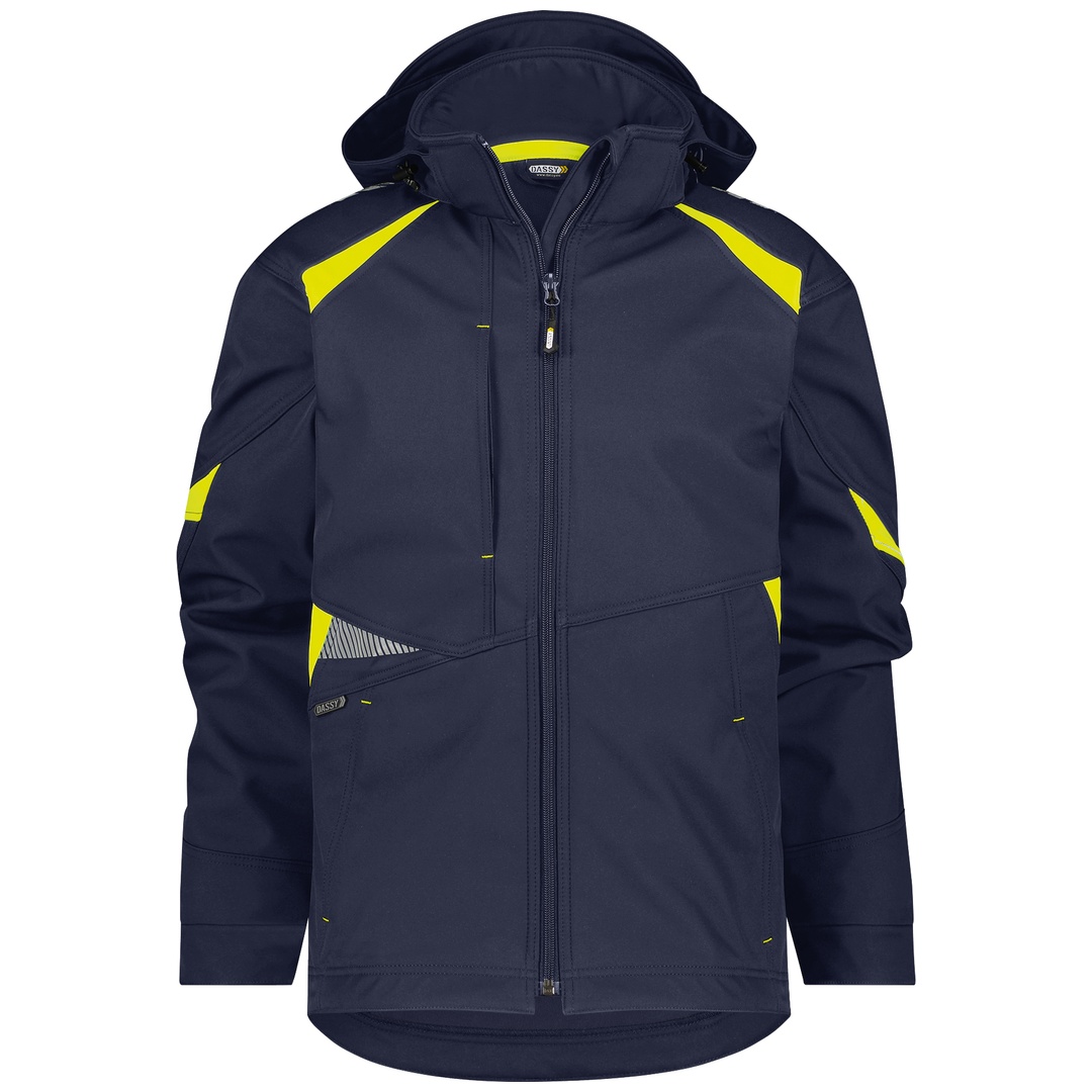 Dassy Softshelljacke Kalama PES21 300522 Gr. M nachtblau/neongelb