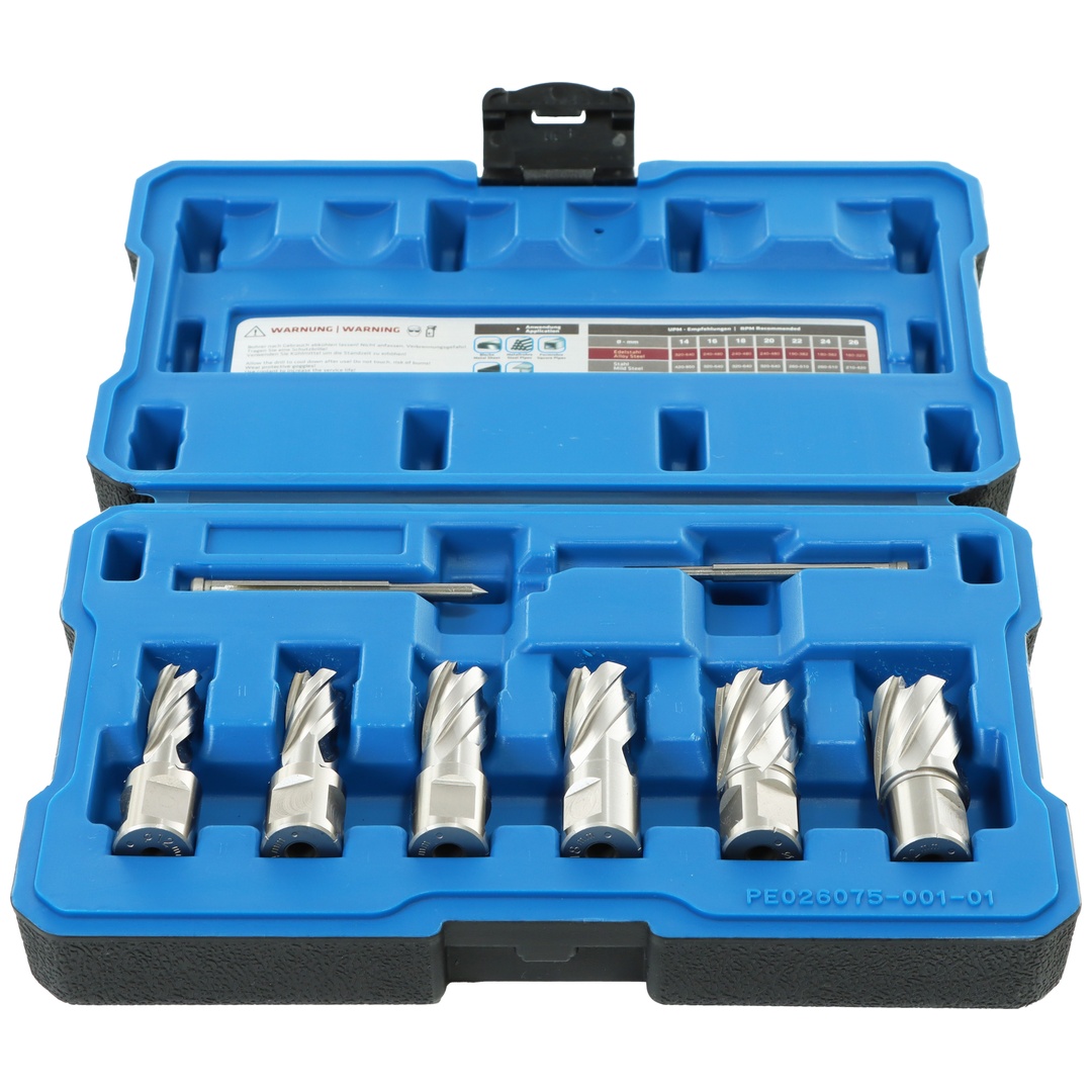ELMAG HSS-Kernbohrer-Set, 7-tlg., für MAGPRO-Maschinen Ø 12,14,16,18,20,22 mm, inkl. Zentrierstift