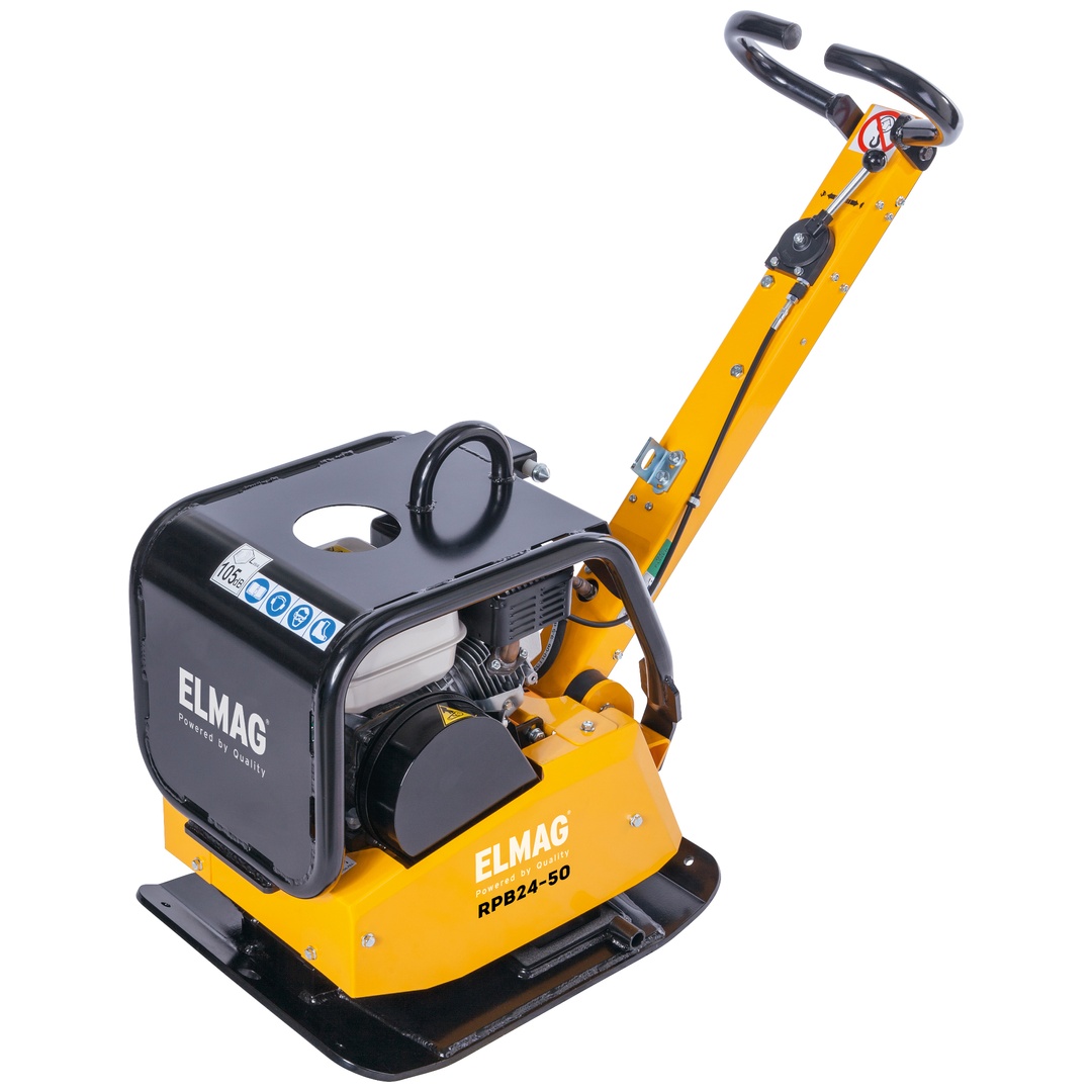 ELMAG Rüttelplatte reversierbar RPB24-50, mit Honda-Motor GX160, 24 kN Zentrifugalkraft, mit Schutzrahmen aus Stahl