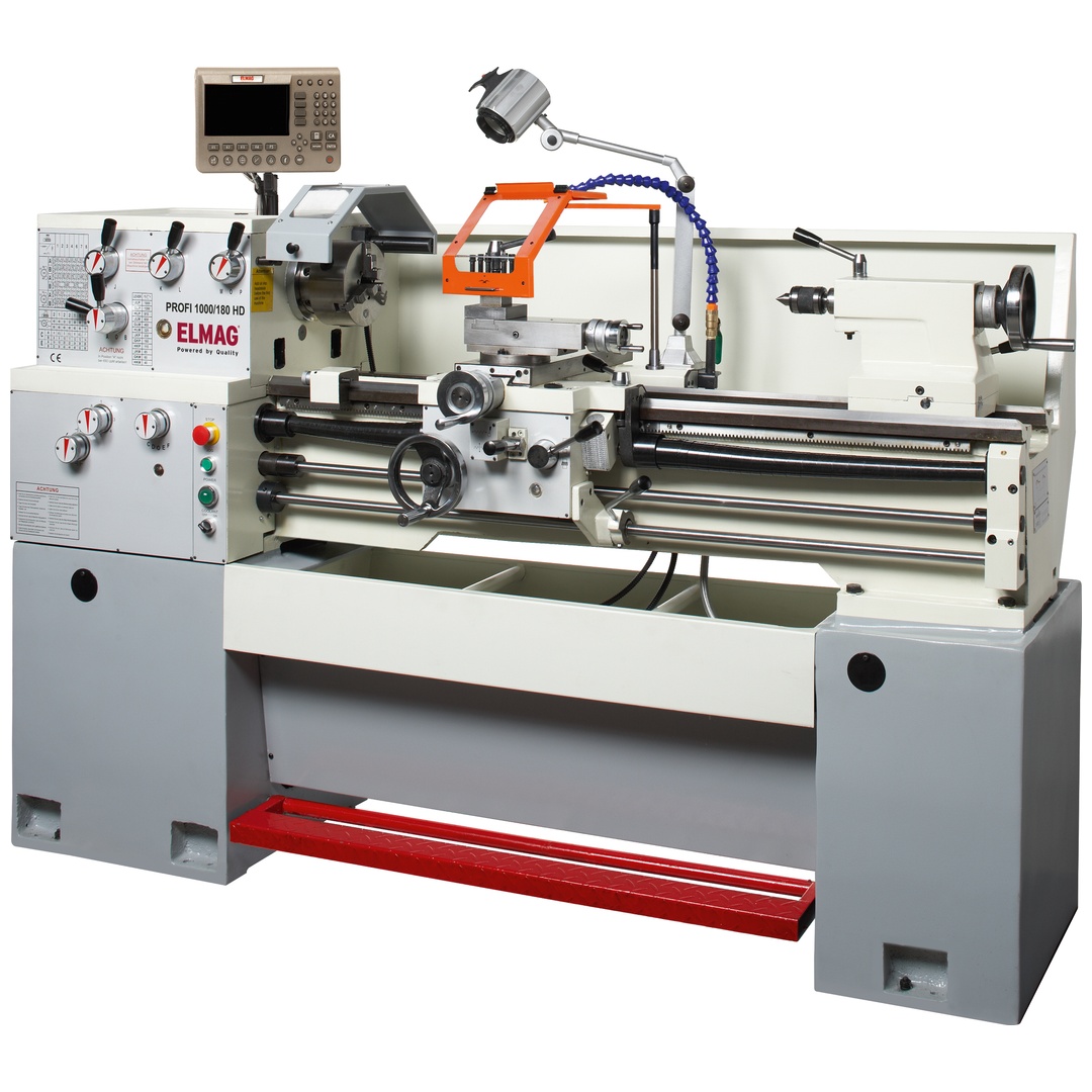 ELMAG Universal-Drehmaschine PROFI 1000/180 HD inkl. 3-Achs-Positionsanzeige SINO, inkl. RÖHM-Drehfutter inkl. Schnellwechsel-Stahlhalter Set, Sys