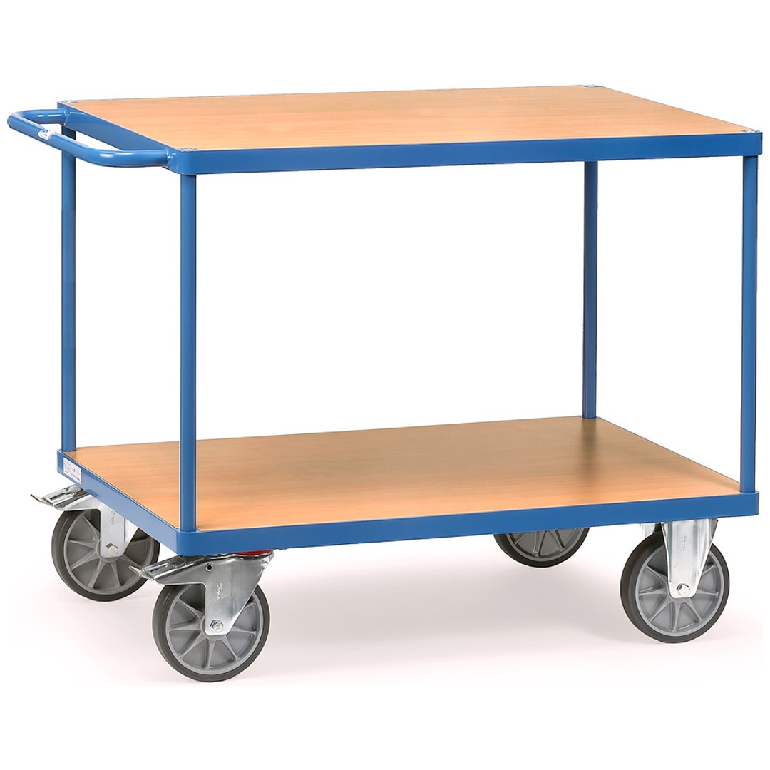 fetra Tischwagen, 2 Holz-Plattformen, Ladefläche 1000 x 700 mm, Schiebegriff waagrecht
