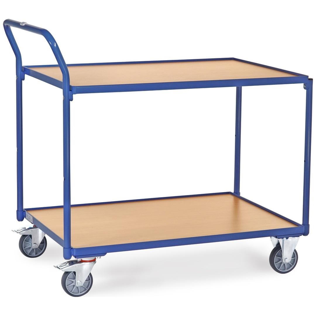 fetra Tischwagen, 2 Holz-Plattformen, Ladefläche 1000 x 700 mm, Schiebegriff hochstehend