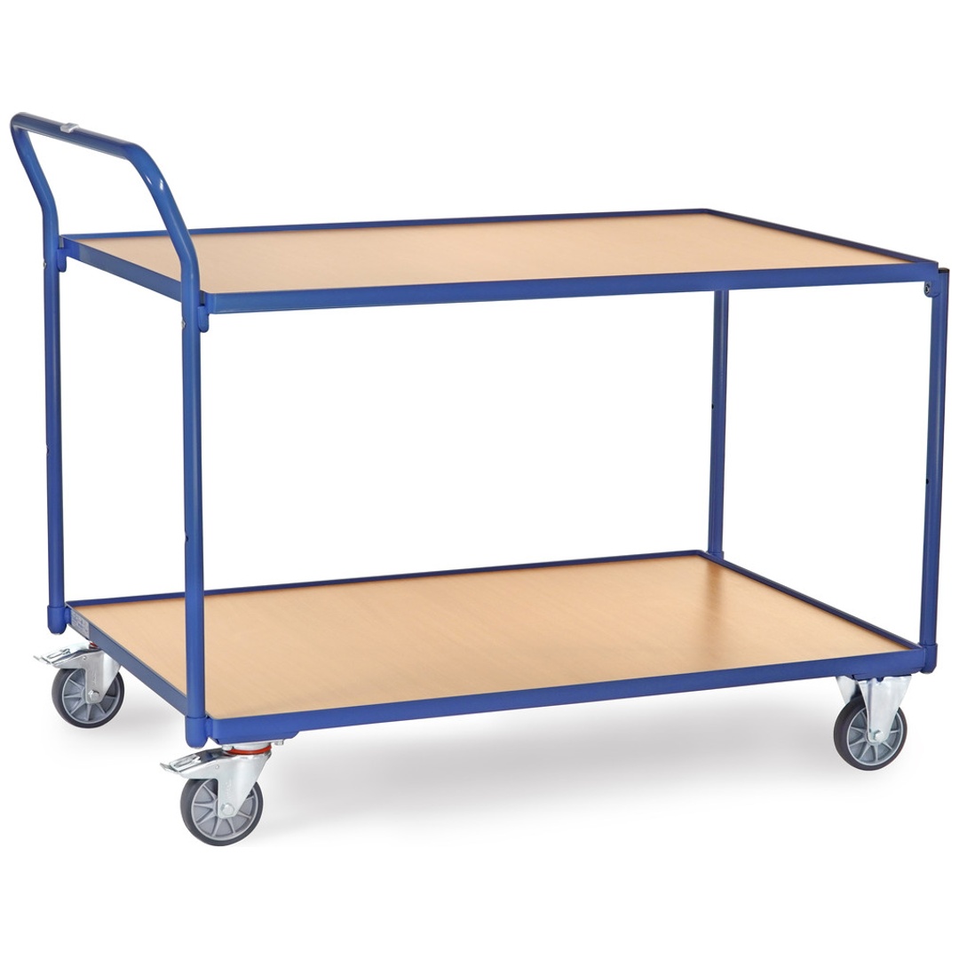 fetra Tischwagen, 2 Holz-Plattformen, Ladefläche 1200 x 800 mm, Schiebegriff hochstehend