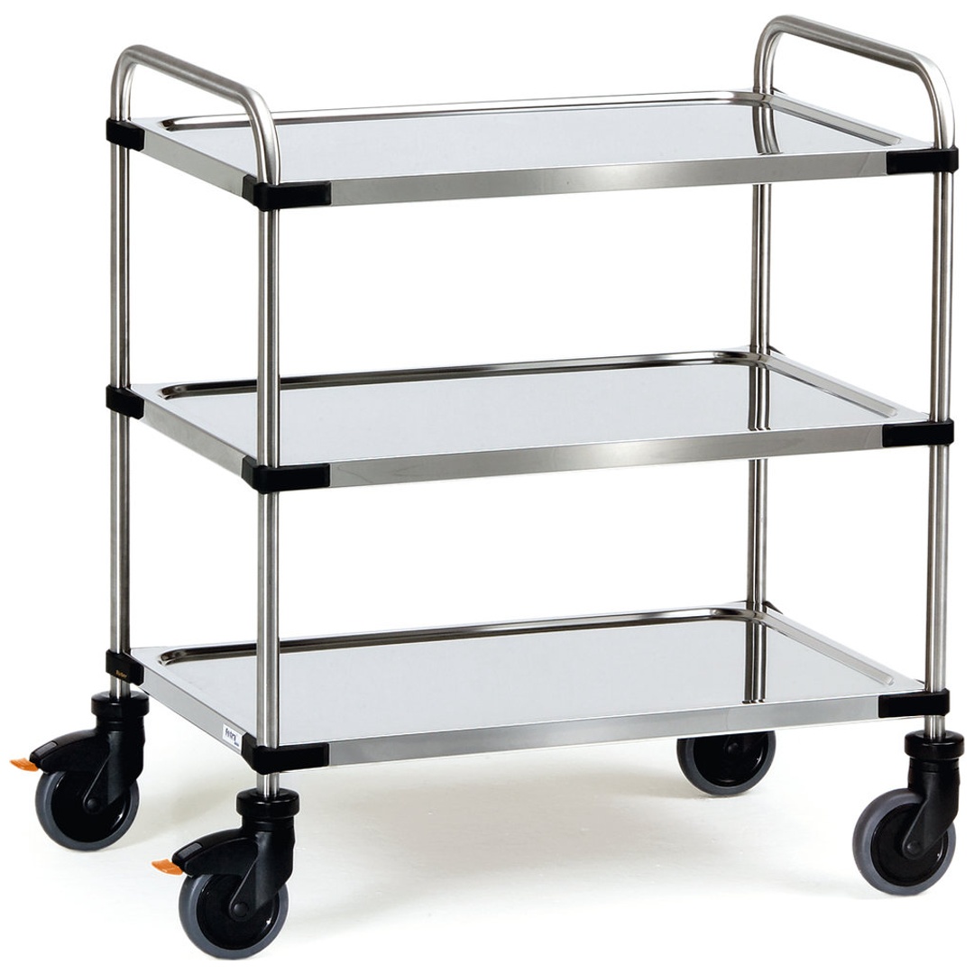 fetra Edelstahlwagen, Ladefläche 630 x 400 mm, 3 Böden