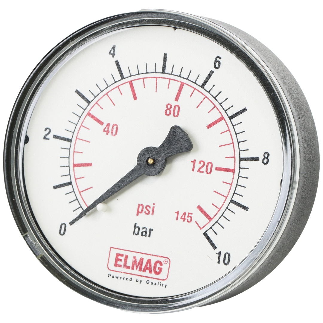 ELMAG Druckmanometer 0-10 bar, Ø 63 mm, Ø 1/4 Außengewinde hinten, 1 Stk. Packung - SB