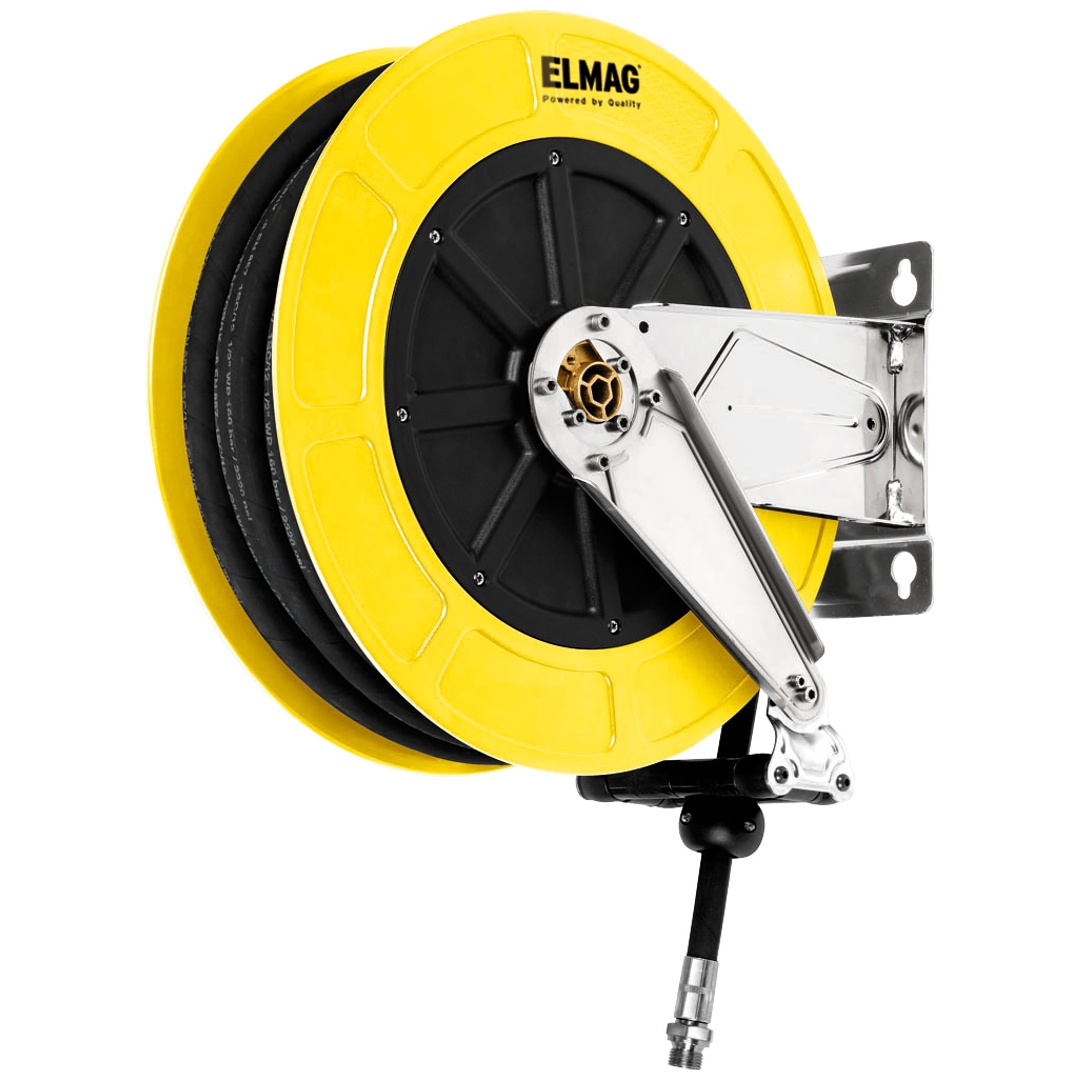 ELMAG INDUSTRIE Schlauchaufroller Edelstahl 4432/32, für Wasser 130°C, 18 m, 3/8, 200 bar, ABS-Kunststofftrommel