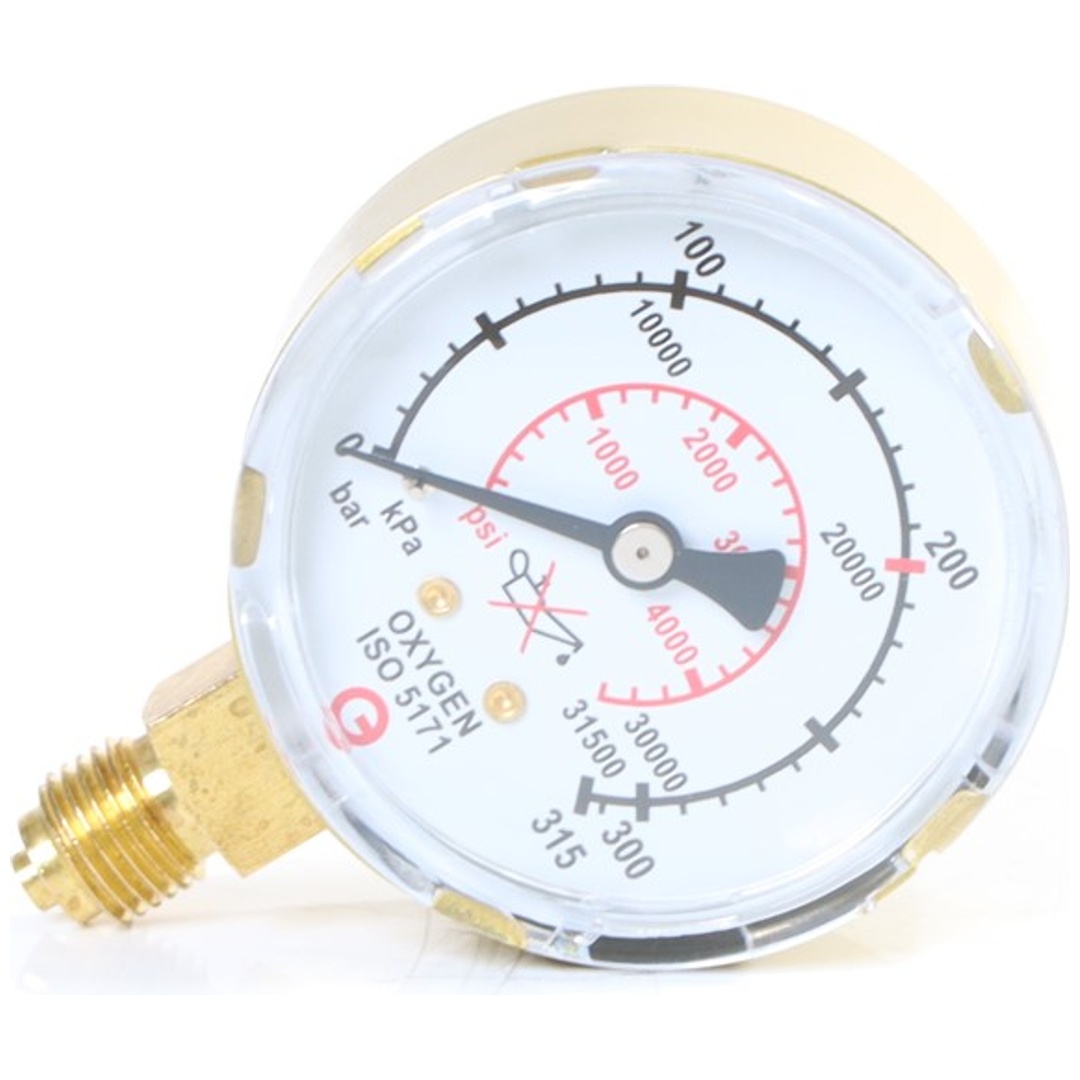 ELMAG Flaschendruckmanometer (Sauerstoff), Ø 63mm, 0-315 bar, AG 1/4 unten, Druckregler zu Stahlflasche