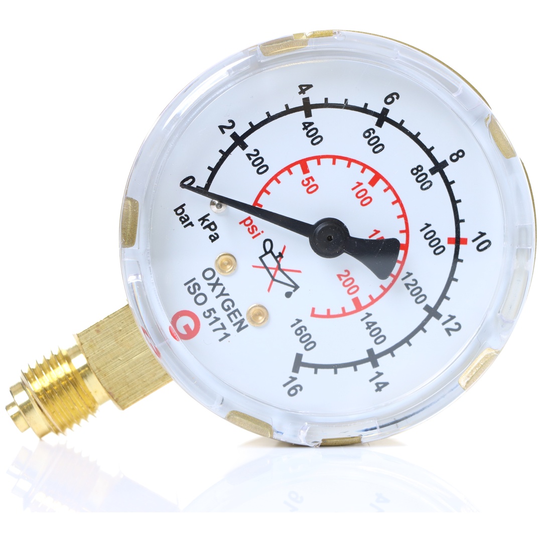 ELMAG Arbeitsdruckmanometer (Sauerstoff), Ø 63mm, 0-16 lt./Min., AG 1/4 unten, Druckregler zu Stahlflasche