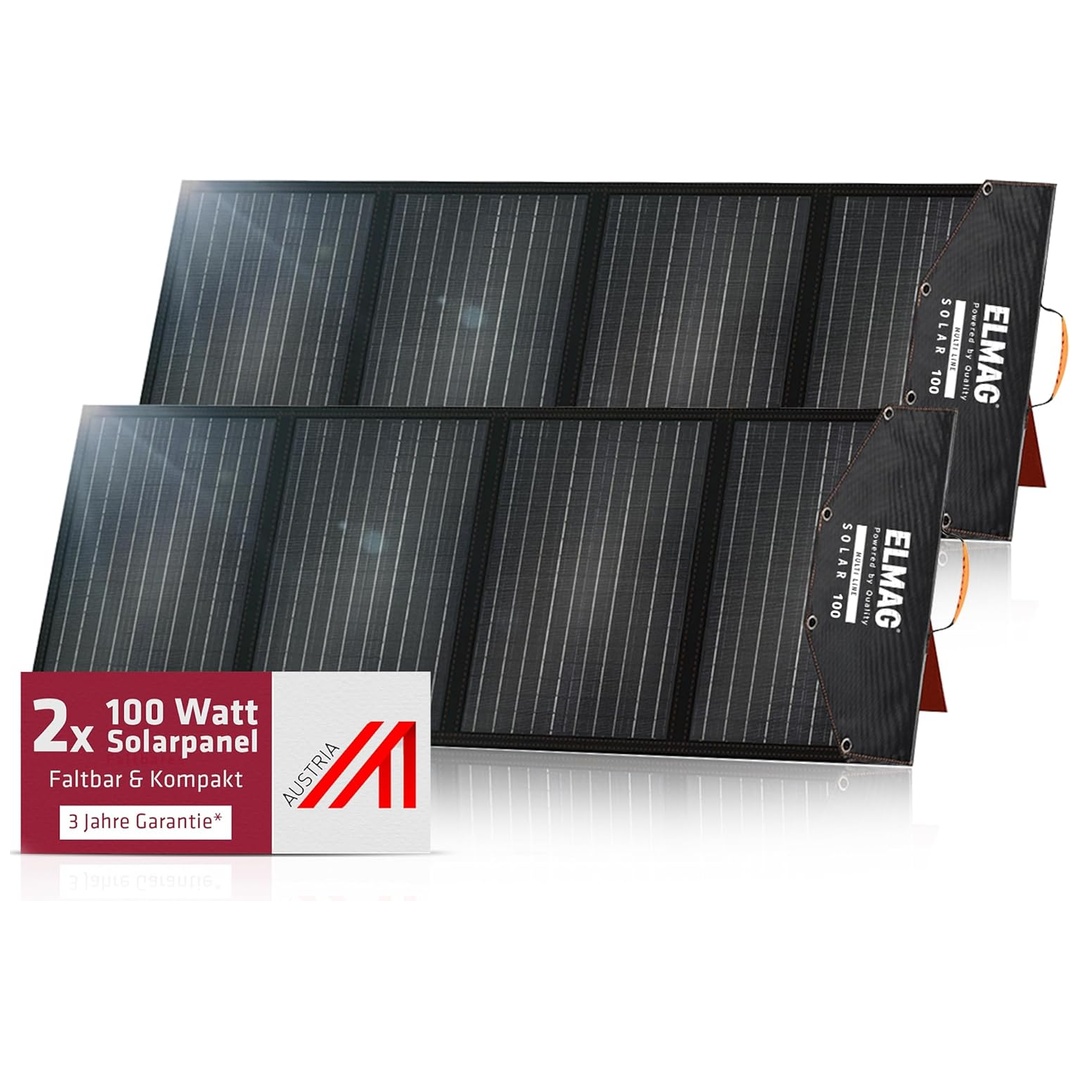 ELMAG Faltbares Solarpanel SOLAR 100 DUO - monokristallin 18VDC, 2x100Wp für tragbare Powerstations