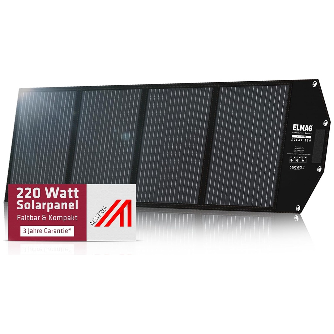 ELMAG Faltbares Solarpanel SOLAR 220 - monokristallin 18VDC, 220Wp für tragbare Powerstations