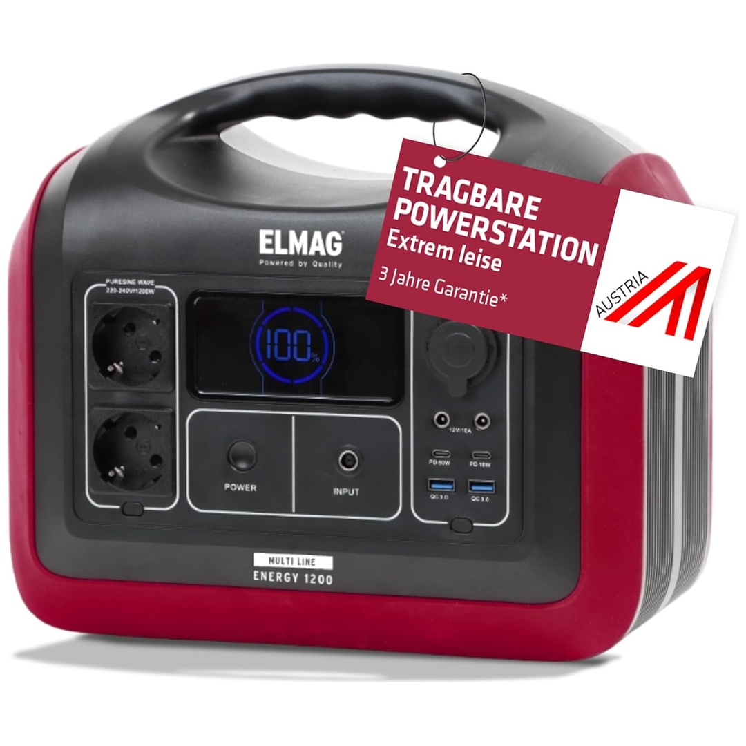 ELMAG Tragbare Powerstation ENERGY 1200 1200W, LiFEPO4 Akku mit 992Wh