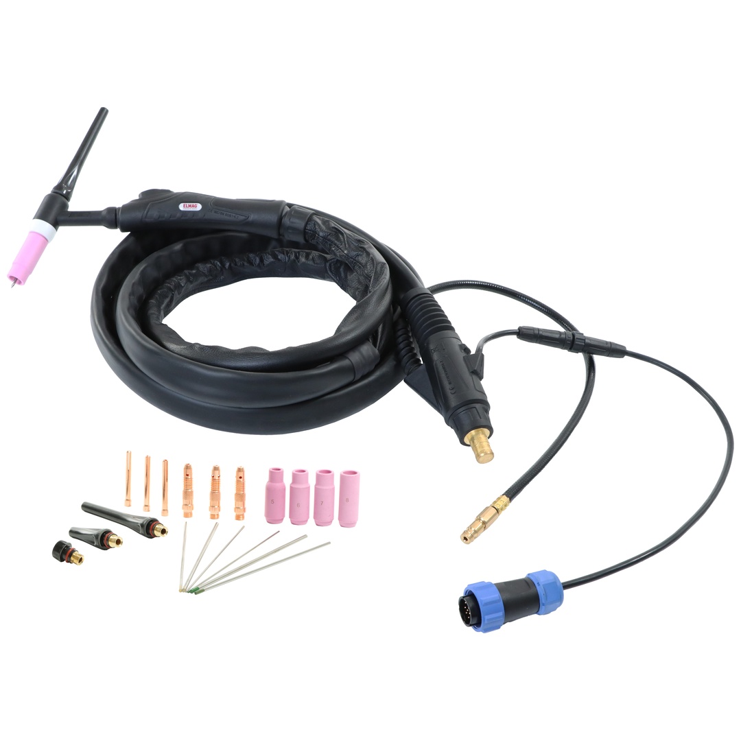 ELMAG WIG-Schlauchpaket SRC ONE 17/4m - HF U/D (1DTPV) gasgekühlt, SteckerØ 13mm 35/50mm² inkl. UP/DOWN Leistungsregelung am Handgriff, Gasschlauch mi