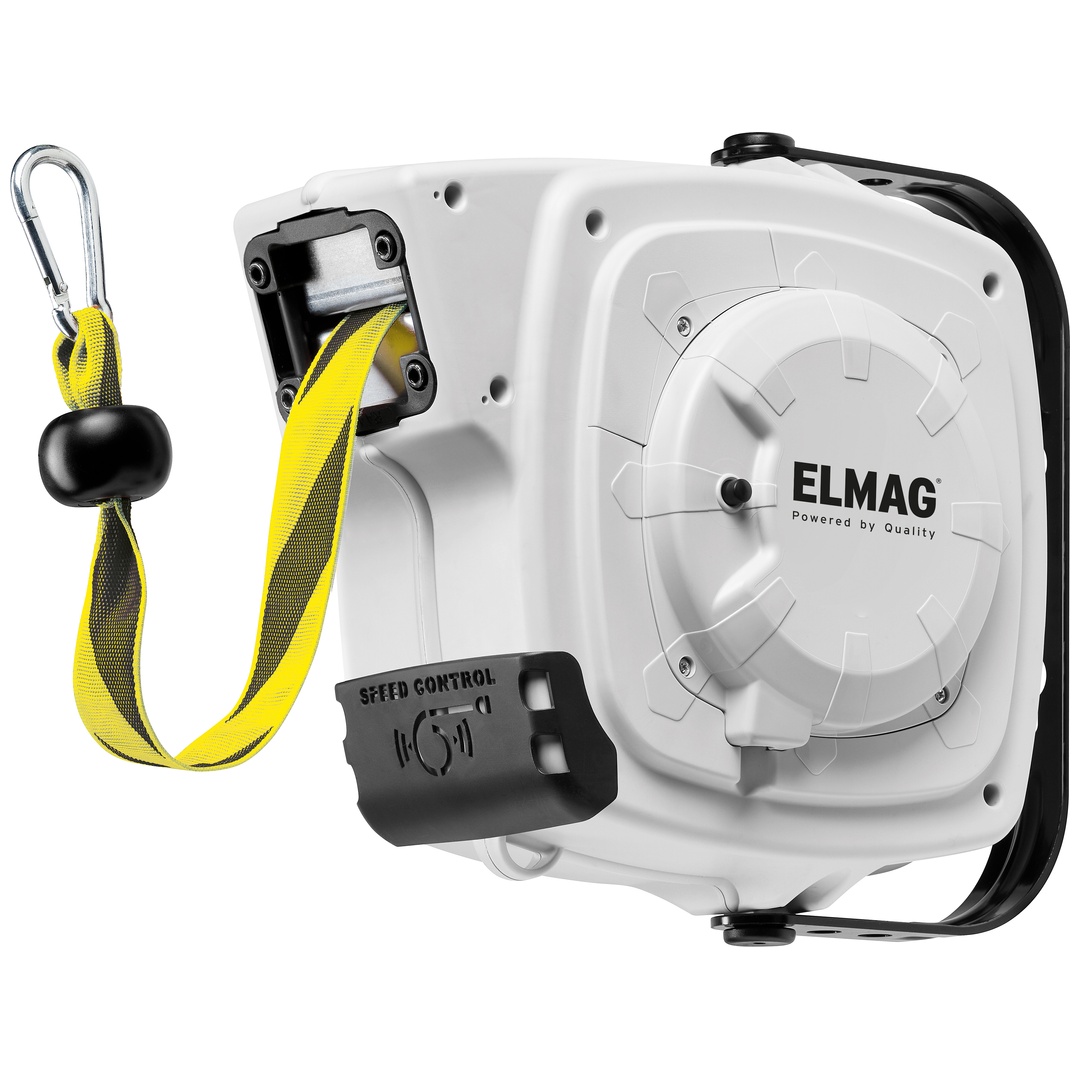ELMAG Autom. Aufroller mit Absperrband inkl. Bremse 42840/030, mit 30 m gelb/schwarzem Band