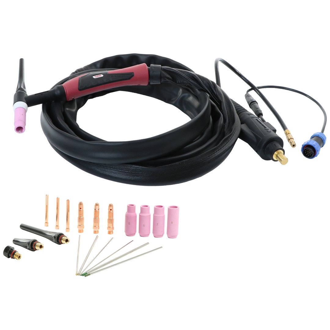 ELMAG WIG-Schlauchpaket SRC ONE 26/4m - HF U/D (1DTPV) gasgekühlt, SteckerØ 13mm 35/50mm² inkl. UP/DOWN Leistungsregelung am Handgriff, Gasschlauch mi